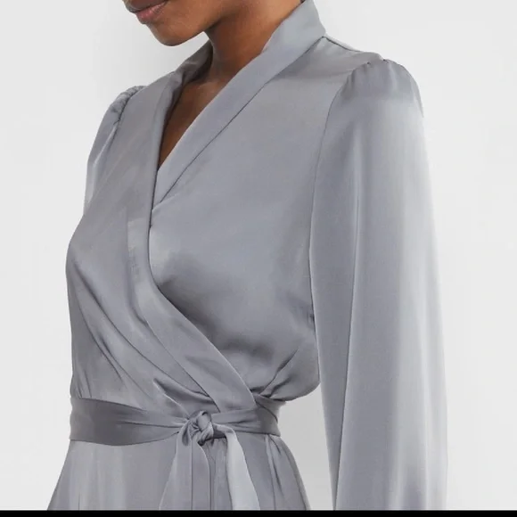 NWT Babaton Hyde Satin Wrap Mini Dress – Slate Gray – Size Small - Picture 4 of 8